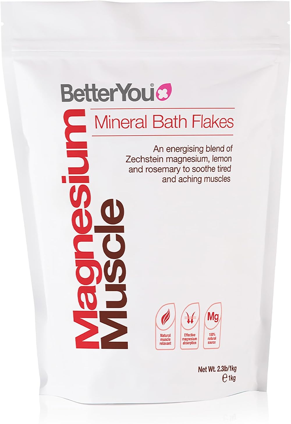 BetterYou Magnesium Muscle Flakes 1kg Bath Salts with Lemon & Rosemary