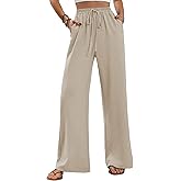 WOWULOVELY Women's High Waisted Wide Leg Long Pants Palazzo Casual Trousers with Pockets