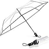 Clear Umbrella Transparent Portable Auto Open Close Umbrella Compact Foldable Large Umbrellas for Wedding for Women Men Travel Rainy Day Use, 11 Inches Long Folded