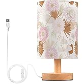 Oarencol Bedside Table Lamp Dahlia Flowers Nightstand Lamp with Wood Boho Floral Desk Lamps for Bedroom Living Room Nursery O