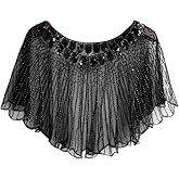 SHIDXIB 1Pcs Fashion Classic Lightweight Black Vintage Flapper Shawl Ruffles Beaded Embroidery Cape Sparkling Sequins Wrap for Dress Accessories