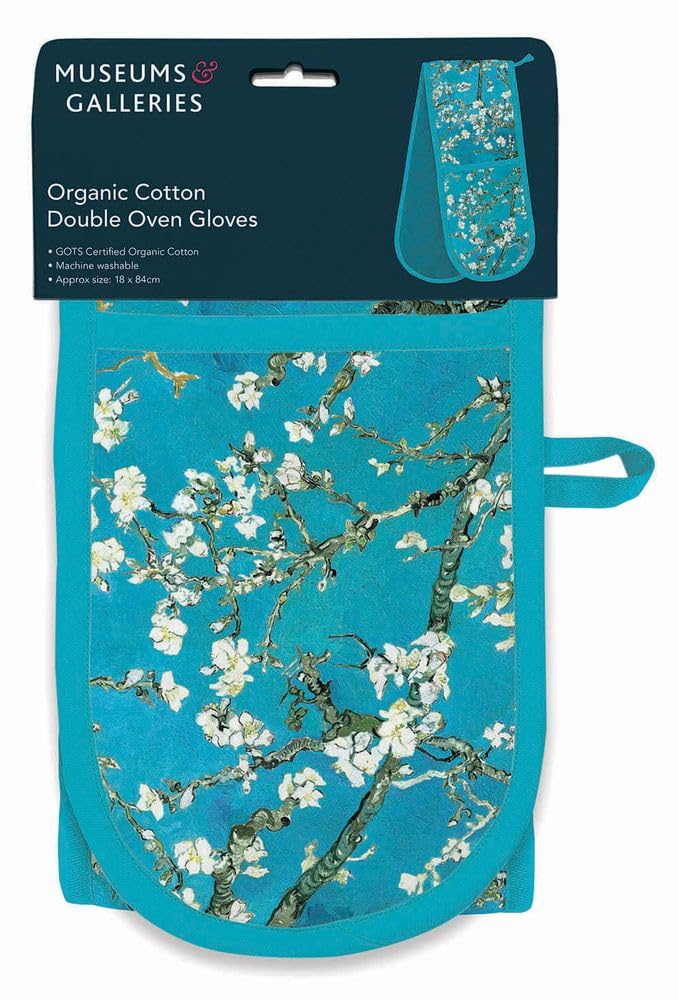 Double Oven Gloves - Organic Cotton - Vincent Van Gogh - Almond Branches in Bloom Floral Design - Stylish Kitchenware