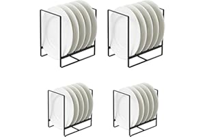 Plate Rack, 4-Pack Large and Small Black Metal Dish Drying Rack and Organizer Set, Space-Saving Plate Holder for Countertop a