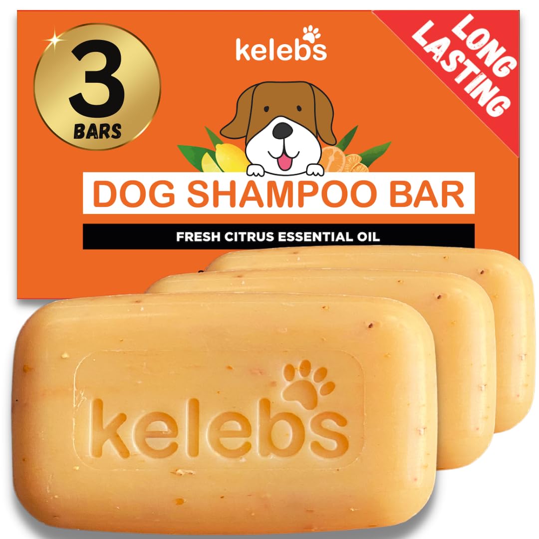 Kelebs Dog Shampoo for Smelly Dogs | Puppy Flea Bar With Citrus Essential Oils | Baby Fresh, Natural, Eco-Friendly | Zero Plastic Waste | Vegan | 3 Bars