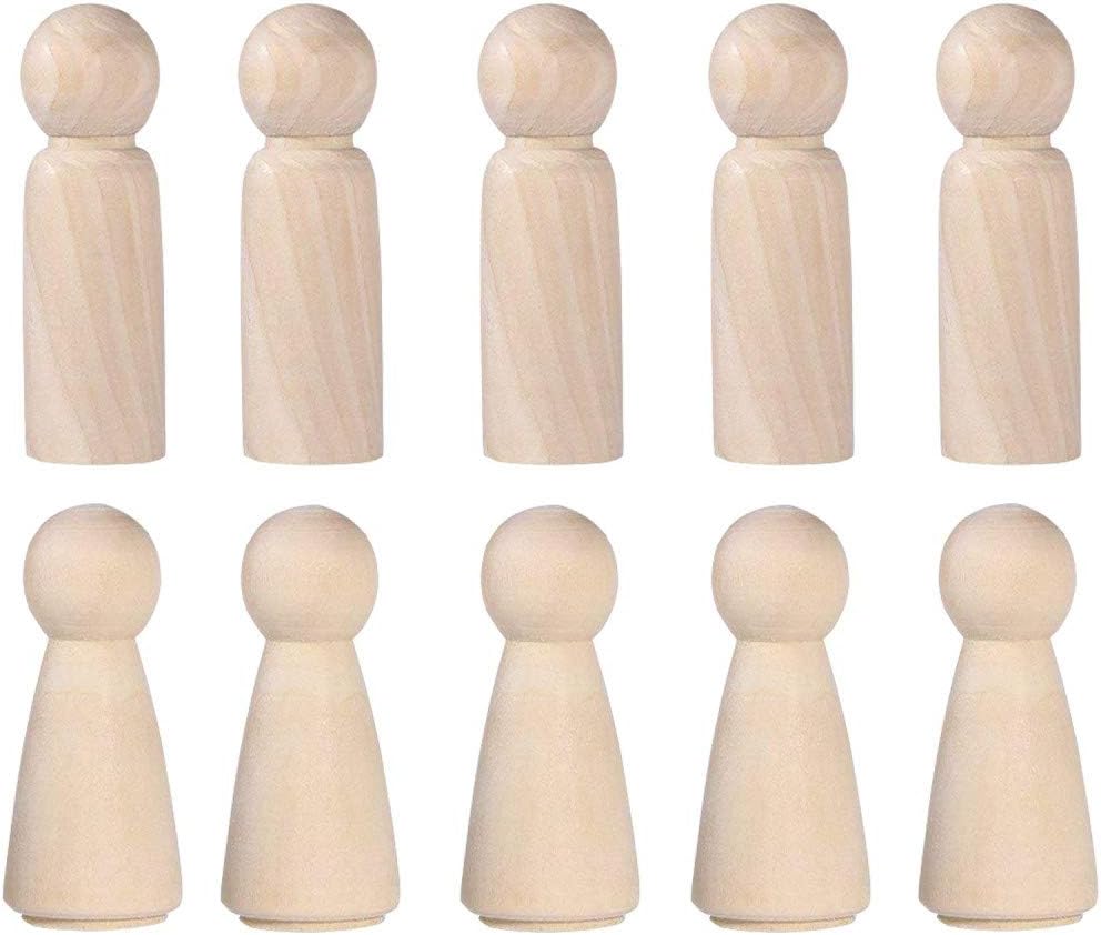 ZARRS Peg Dolls,Unfinished Wooden Toys Wooden 65mm Peg Doll for Handmade Craft DIY Gift Decoration Pack of 10(5 Boys 5 Girls)