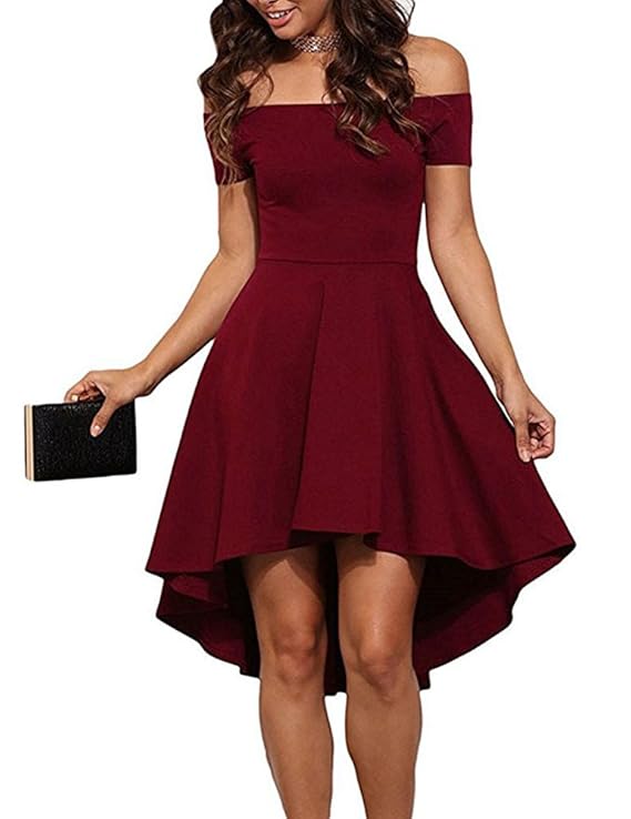 ZJCTUO Damen Kleid Abendkleid Schulterfreies Cocktailkleid Jerseykleid Skaterkleid Knielang Elegant Festlich Asymmetrisches P