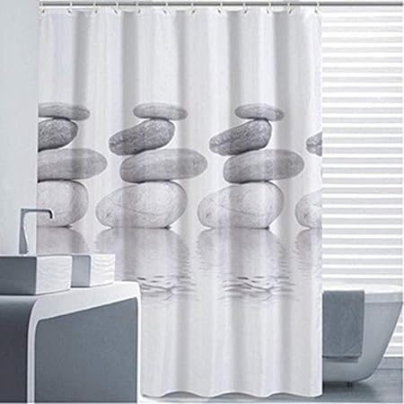 Goldbeing Duschvorhang 240x200 Textil Grau Pebble Schimmelresistenter und Wasserabweisend Shower Curtain mit 16 Duschvorhangr