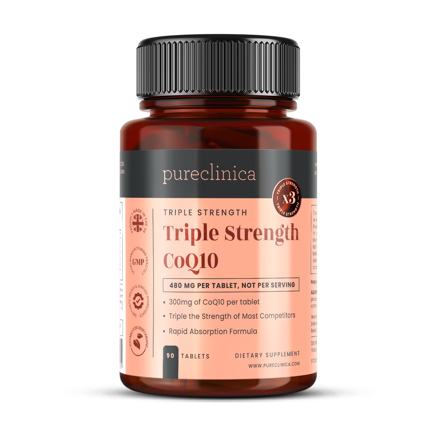 Fermented CoQ10 300mg x 90 Tablets. Non GMO, USP Grade. with Added Vitamin C and Black Pepper Extract for Absorption.