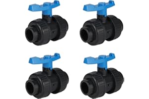 (Pack of 4) EFIELD 3/4"Socket x 3/4"Socket SCH 80 PVC True Union Full Port Ball Valve,Gray With Blue Handle(3/4-inch),(PVC062-2-4PCS)