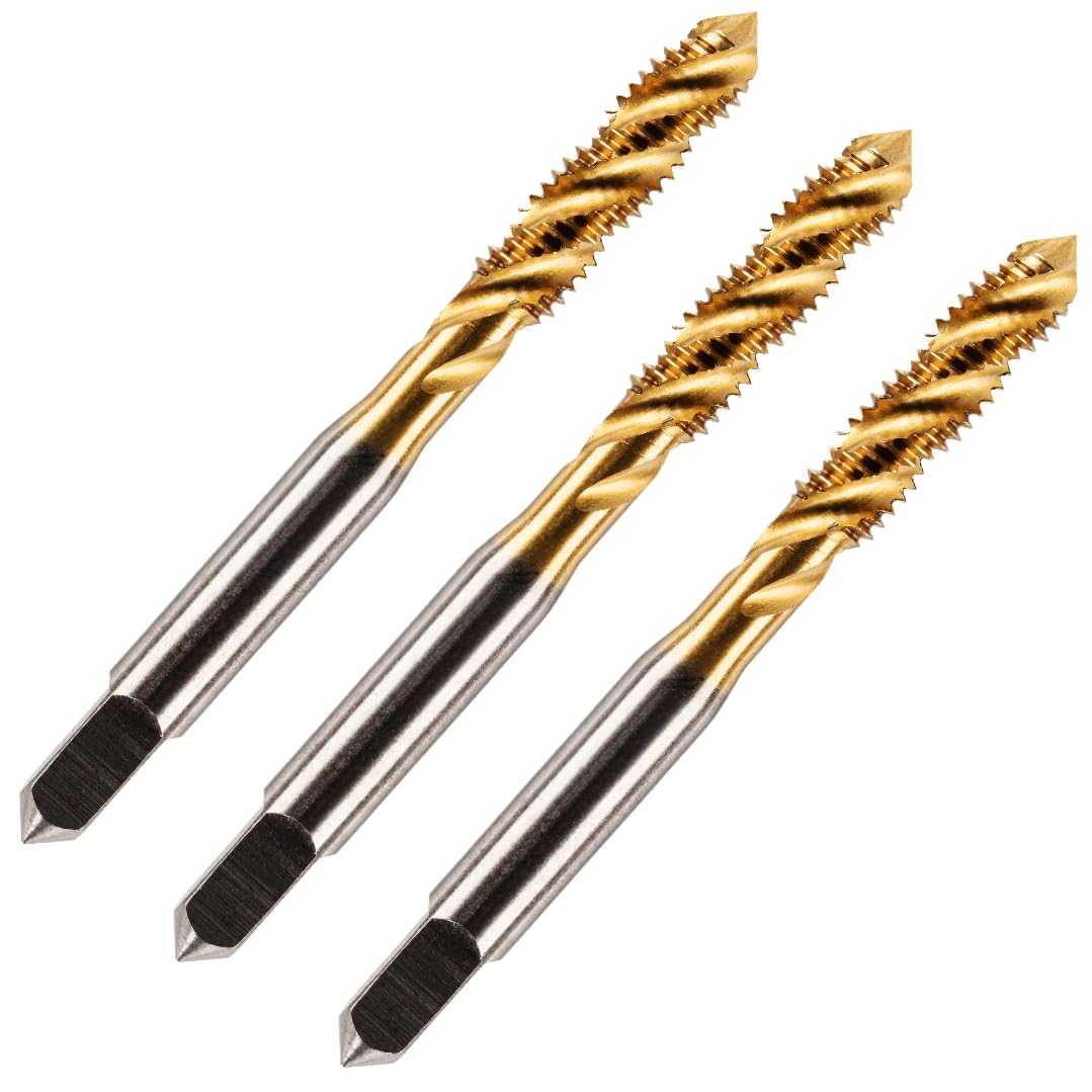 Pack Of 3 Rennie Tools - M5 x 0.8 Spiral Flute Tap HSS M2 Titanium (TiN) Coated 5mm Thread. Metric Hand/Machine Screw Tap Metric Coarse. For Tapping Blind Holes.