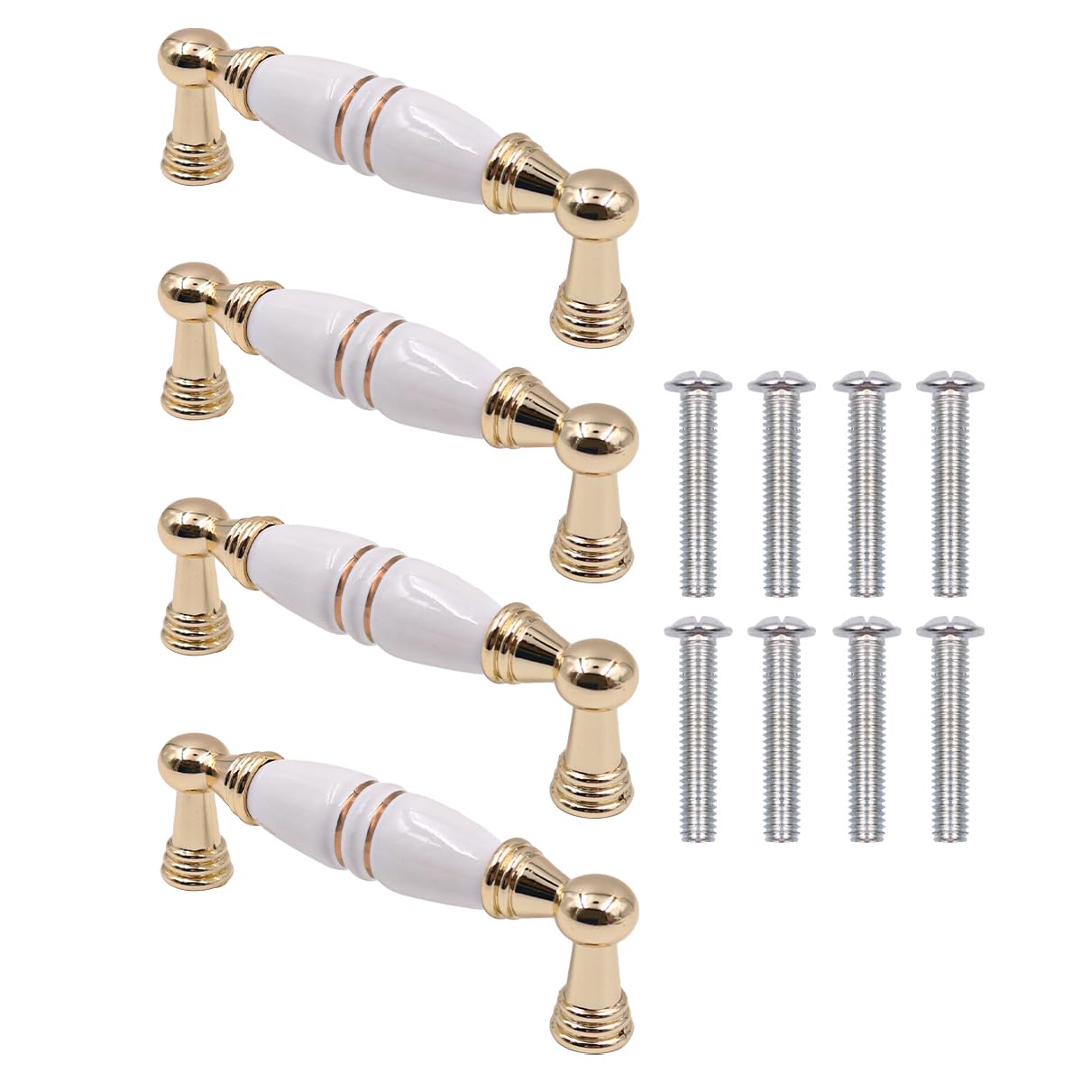 ZONADAH Set of 4 Cabinet Ceramics Handles, Hole Distance 96mm, White Ceramics Cabinet Pull Handles, Furniture Drawer Cabinet Copper Cup Drawer Handles for Cupboard Wardrobe Dressers