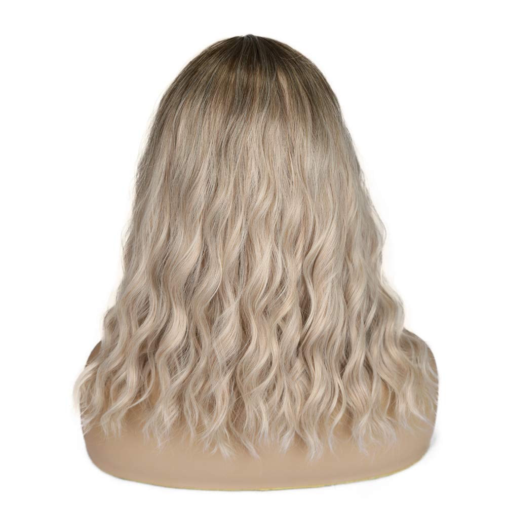 Lady Miranda Ombre Brown to Honey Blonde Long Fluffy Curly Wavy Hair Wigs Natural Wave Middle Part Wigs for Women (14 inch, T-honey blonde)