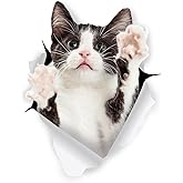 Winston & Bear 3D Cat Stickers - 2 Pack - Reaching Black & White Tuxedo Cat Decals for Wall - Fridge - Toilet - Room - Car - Retail Packaged