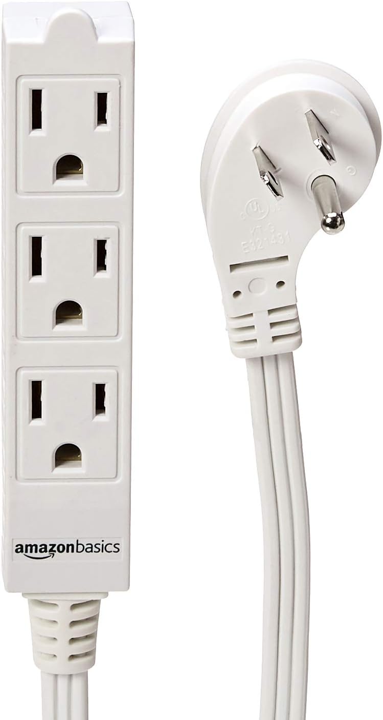 Basics Indoor 3 Prong Extension Power Cord Strip - Flat Plug, Grounded, 8 Foot, Pack of 2, White - - 