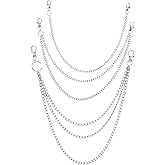 Grevosea 3 Pieces Wallet Chains Heavy Duty Metal Jean Chains Pants Chain Multi-layer Hip Hop Punk Pocket Chain Belt for Women Men Trouser Accessory Jewelry Gift (Silver)
