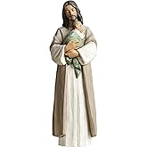 ShineOnAngel 10inch Jesus Statue - Jesus Holding Baby, Resin Jesus Loves Me Figurine, Handcrafted Wood-Carving Effect, Gift for New Baby or Beloved Child, Hand-Painted Christian Home Decor