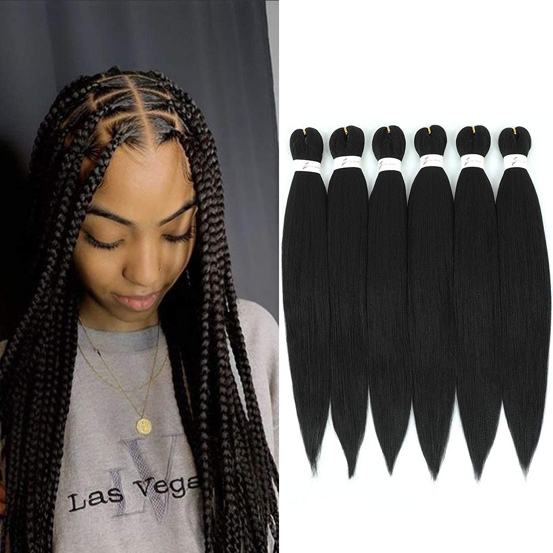 Pre-stretched Braiding Hair 26 inch 6 Packs Professional Synthetic Fiber Crochet EZ Braids Yaki Texture Braiding Hair Extensions — image 1