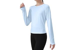 MCEDAR Girls Long Sleeve Shirts, Seamless Thumbholes Athletic Top Round Neck Breathable Workout Tops