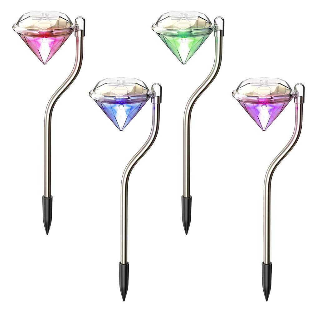 Sunboia Solar Garden Lights, Solar Diamond Lights Color Changing Stainless Steel Solar Decoration Lights for Garden Yard Path Post Patio Decking-4 Pack