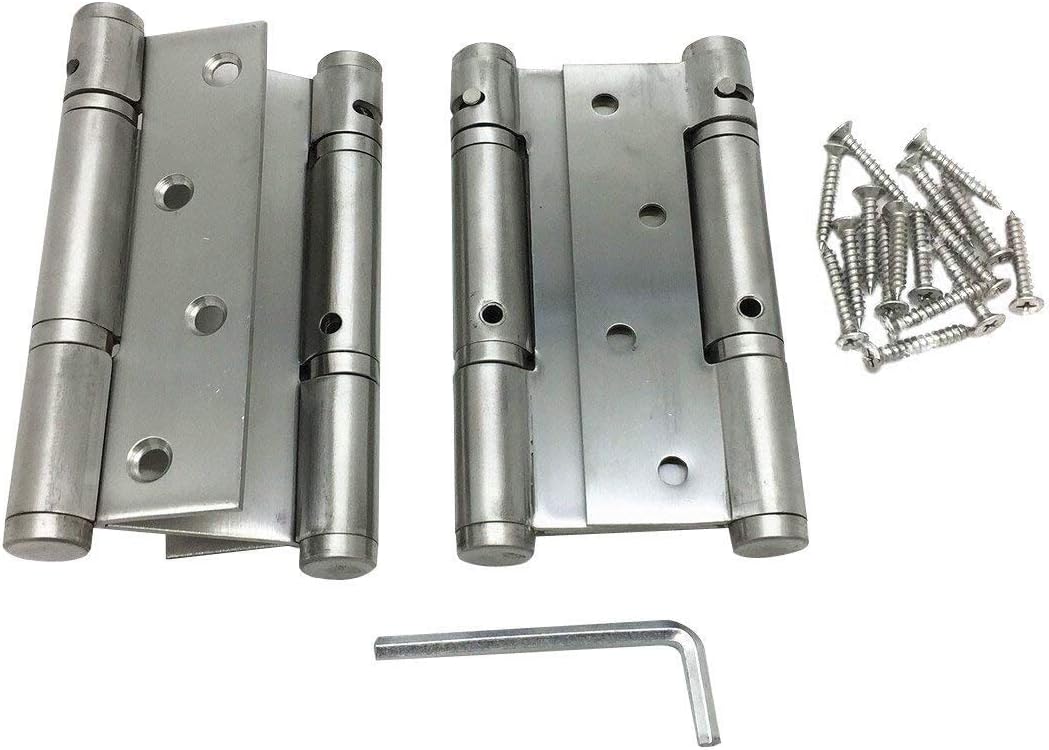 Ranbo New Type Commercial Grade Stainless Steel Ball Bearing Heavy Duty Double Action Spring Loaded Door Swing Hinge,Automatic Closing/self Closer/Adjustable Tension 4 inch Brushed Chrome (1 Pair)