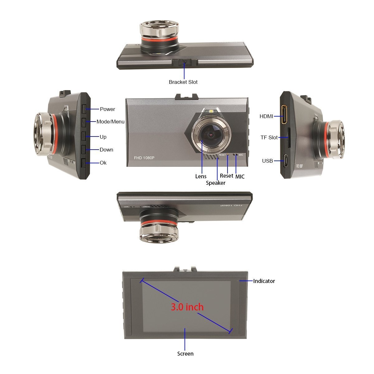 EsiCam Full HD Car Dash Camera DVR Video CAM Recorder LED Night Vision LDW Function,Parking Monitor Vehicle Backup Dashboard Camera 3.0\