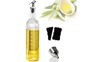 LEAFLAI Olive Oil Dispenser, 17 oz Vinegar and Olive Oil Bottle Dispenser 500 ml Oil Bottles for Kitchen with 1 Pourers,2 Labels and 1 Funnel, Home Square Tall Glass Oil Container As Gift