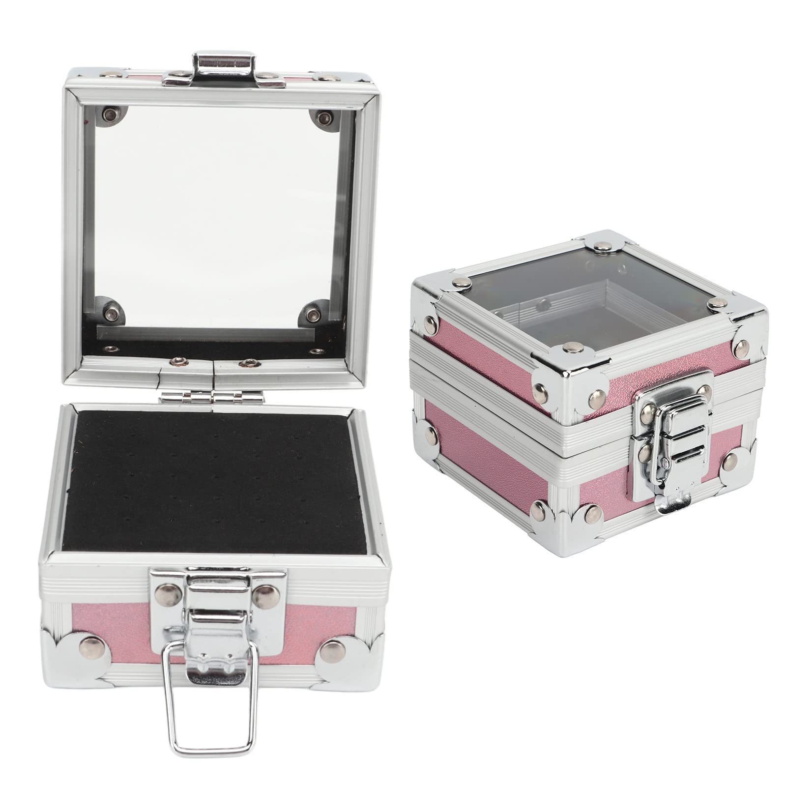 Nail Drill Bit Holder Safe Storage Container, 25 Holes Dustproof Stand Display Organizer Container Manicure Tools Aluminum Alloy Portable Nail Grinding Head Box for Beauty Salon Nail Artist (Pink)