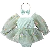ODASDO Newborn Baby Girl Romper Dress Flower Embroidery Tutu Princess Long Sleeve One-Piece Bodysuit Cake Smash Outfit