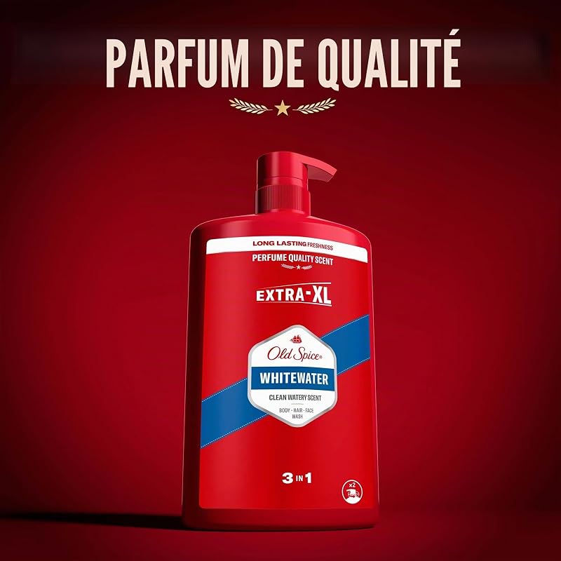 Whitewater Gel Douche et Shampooing pour Hommes 1000 ml, Formule 3 en 1 Universelle pour Laver le corps, les Cheveux et le Visage, Fraîcheur Durable, Parfum de Qualité Parfum, Nettoyage en