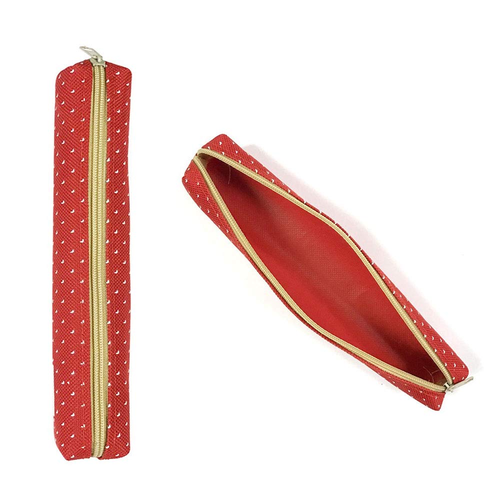 POWERTOOL Candy Color Pencil Bag, 1pcs Oxford Portable Simple Pencil Case White Point Cute Slim Small Pen Case for Kids Adults Travel School Office(Red)