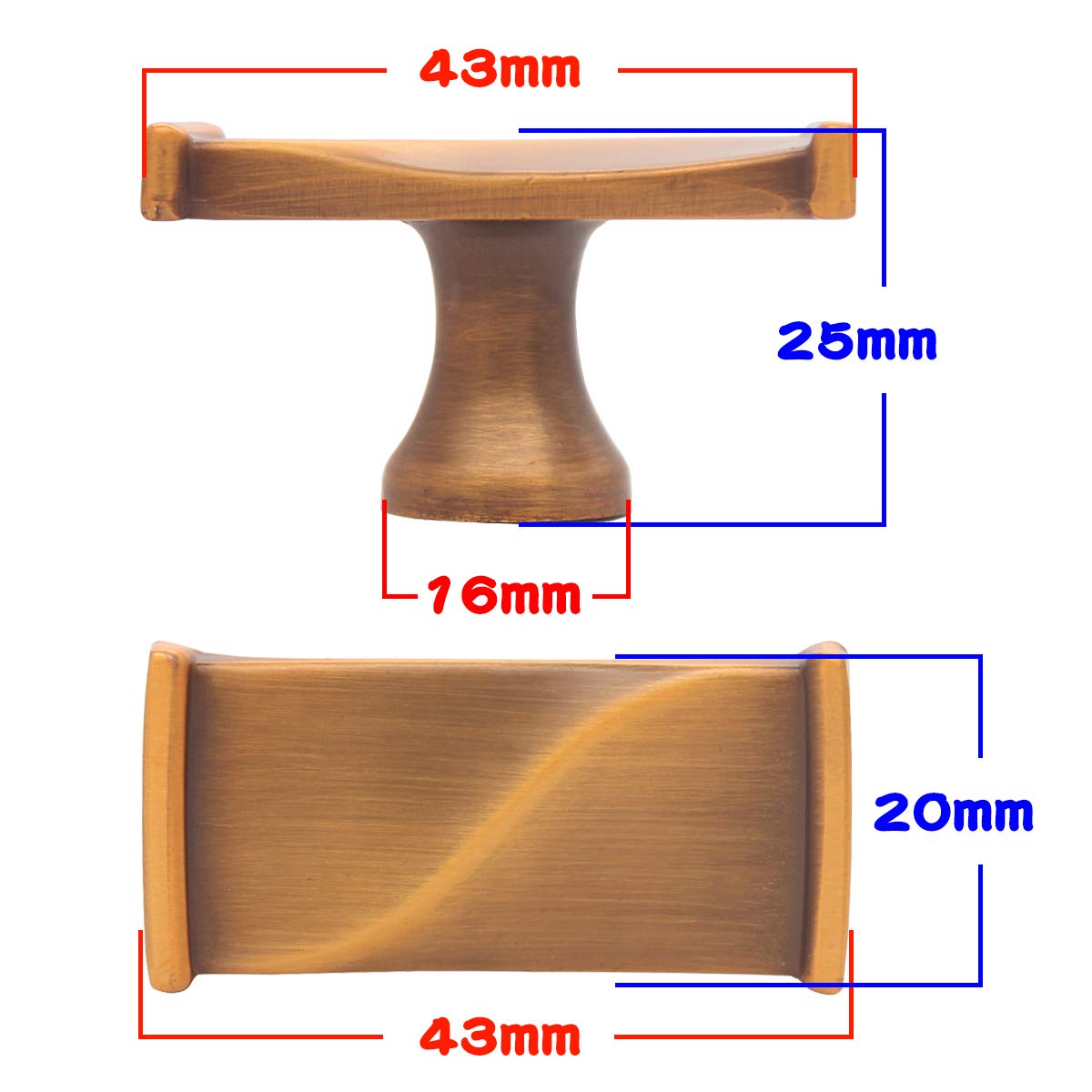 NiceShop16 6 Pack Vintage Style Metal Cabinet Knobs Zinc Alloy Small Rectangle Cupboard Drawer Handles Pulls for Kitchen Cupboard Bedroom Dresser Bathroom Furniture Door (Brown)