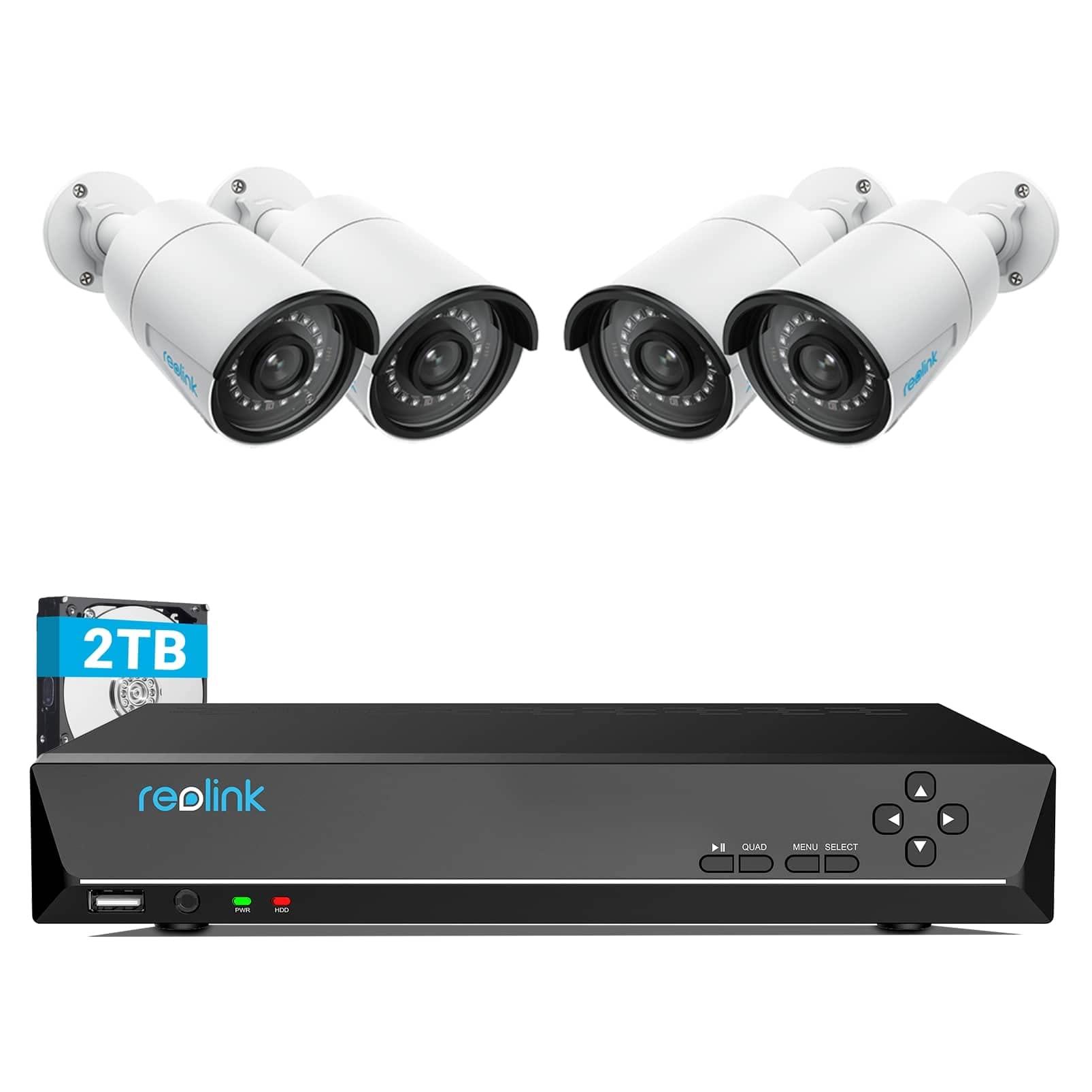 Reolink 4MP CCTV Security Camera Systems Outdoor, 4X 1440P PoE IP Camera and 8 Channels NVR Built-in 2TB, 24/7 Continuous Recording, Night Vision Audio Motion Detection Email App Alerts, RLK8-410B4