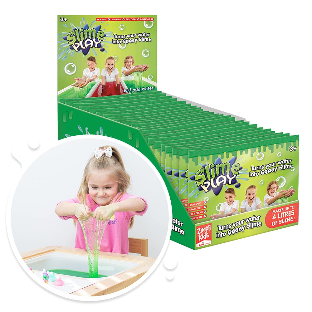 ZIMPLI - 12 x Slime Play Party Bag Fillers, Green & Red, Turns water into slime, Pass The Parcel Gift, Sensory Party Favours, Goodie Bags & Prizes