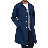 Yousify Mens Trench Coat Single Breasted Casual Slim Fit Windbreaker Lapel Lightweight Long Jacket Overcoat