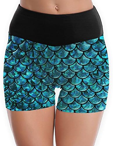 HIFHbvc Sparkling Mermaid Scales Women's Fashion Polyester Yoga Shorts Workout Slim Sports Shorts