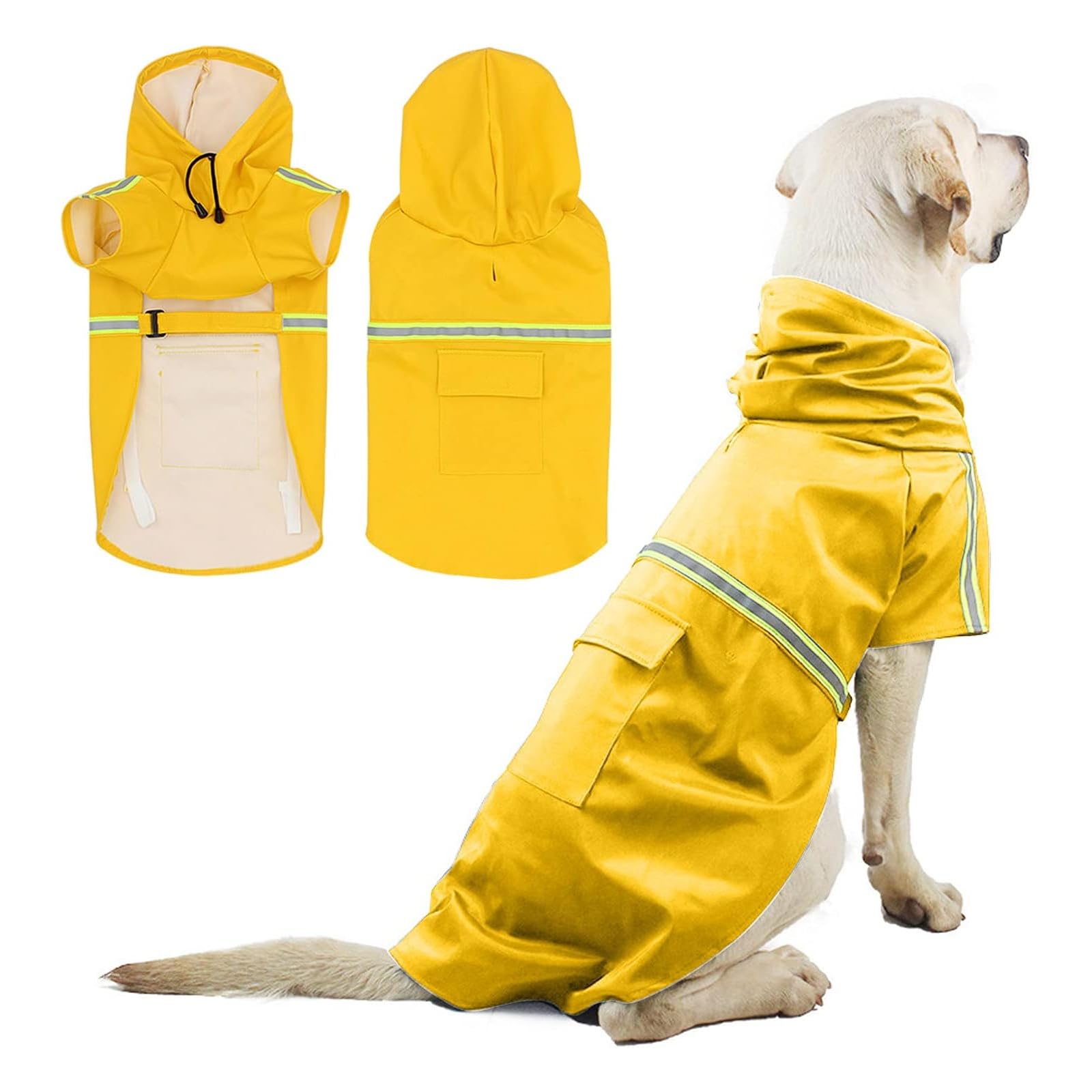 PETCUTE Dog Raincoat - Waterproof Coat Jacket with Hood, Collar & Harness Hole, Storage Bag, Adjustable for Medium Large Dogs