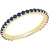 Dazzlingrock Collection Round Lab Created Blue Sapphire Eternity Style Wedding Band for Women in 10K Real Solid Gold