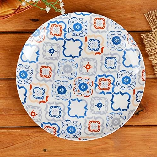 Plates, Ceramic Tableware, Steak Plates,Plate Bohemian Retro Style Ceramic Shallow Flat Western Tableware Decoration Round Bone China Snack Plate, Mia 2