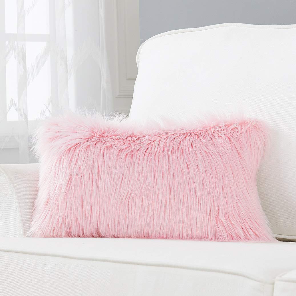 Foindtower Lumbar Fluffy Faux Fur Square Decorative Throw Pillow