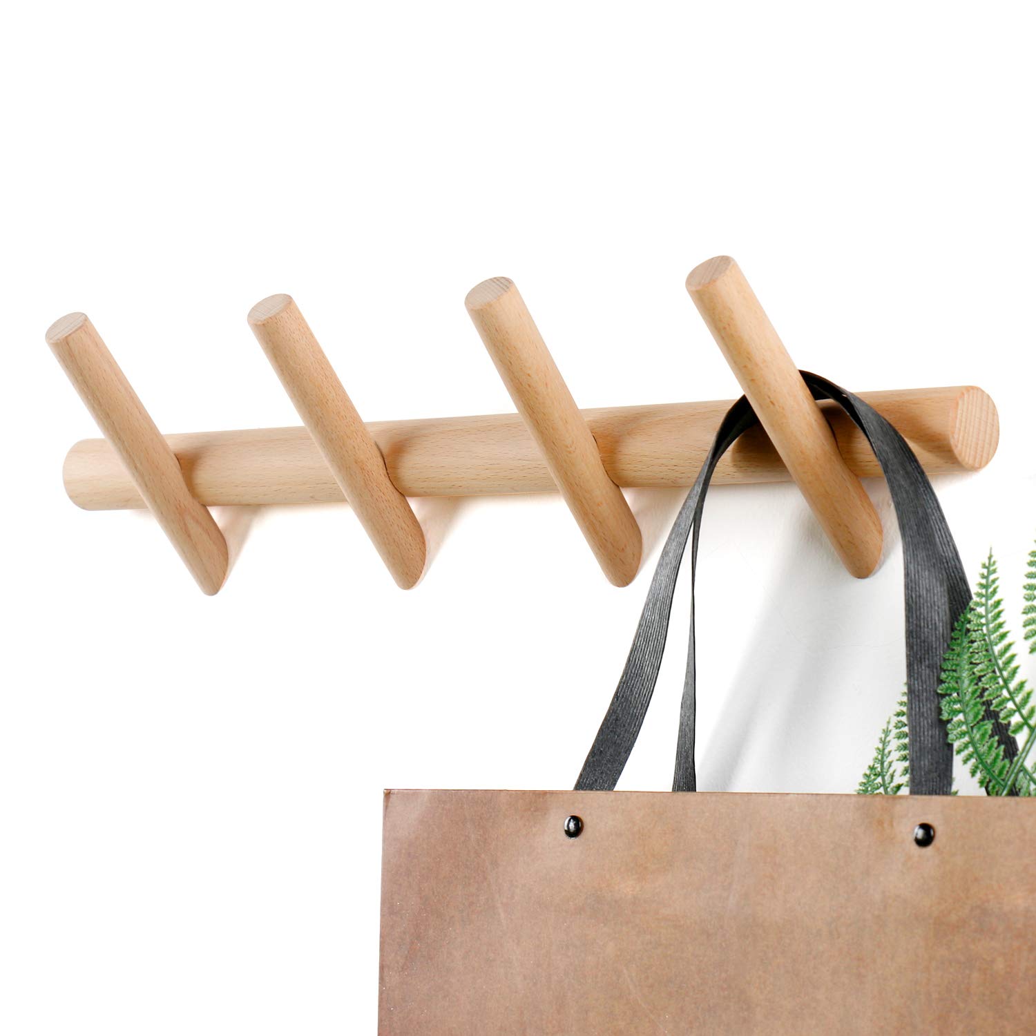 Photo 1 of YOYAI Wood Coat Hooks Wall Mounted Hat Rack Tower Hanger Wall Hooks Decorative Hanger with Pegs Entryway Bedroom Bathroom?Beech Wood,4 Hooks?