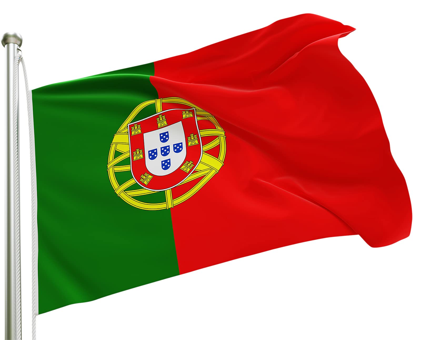 Cosymate Portugal Flag Large - Big Portuguese Flag - Bandeira de Portugal - Bandeira Portuguesa 3x5ft with Brass Grommets, Vivid Color, UV Fade Resistant, Canvas Header, Double Stitched, 90x150cm