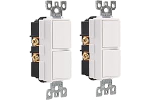 Wengart Duplex Rocker Combination Decorator Switch,120VAC 15Amp,Ground Terminal,Residential/Commercial Grade,2 Individual Switches,UL Listed,Pack of 2,White