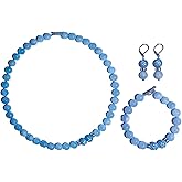 Yidaz Natural Gemstone Handmade Bead Jewelry Set for Women Necklace Earring and Bracelet Set Boho Collar Jewelry Dangle Earrings Clasp Metal Fashion Jewelry Set