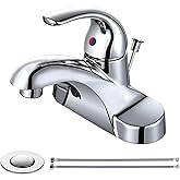 WOWOW Bathroom Faucet 1 Handle Low Arc Single Handle 4 inch Centerset Bathroom Sink Faucet with Lift Rod Drain Assembly Basin