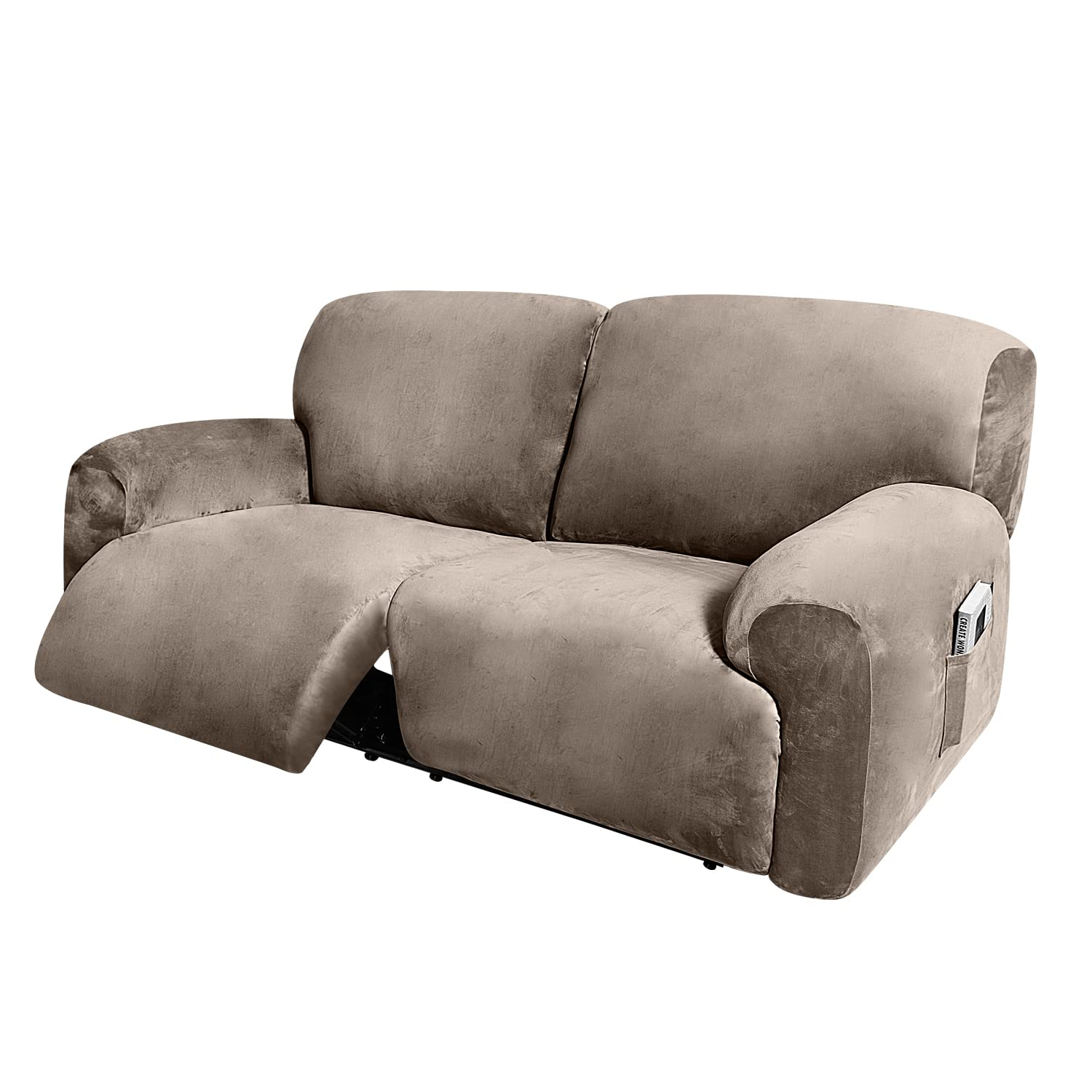 Photo 1 of ULTICOR Extra Wide 75" - 90", Reclining 2 Seater Sofa, Extra Wide Reclining Love Seat Slipcover, 6-Piece Velvet Stretch, Reclining Sofa Covers, Thick, Soft, Washable (Taupe)