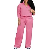MOEENCN Women 2 Piece Outfits Sweatsuit Oversized Half Zip Sweatshirt Wide Leg Sweatpant Casual Lounge Matching Set Tracksuit