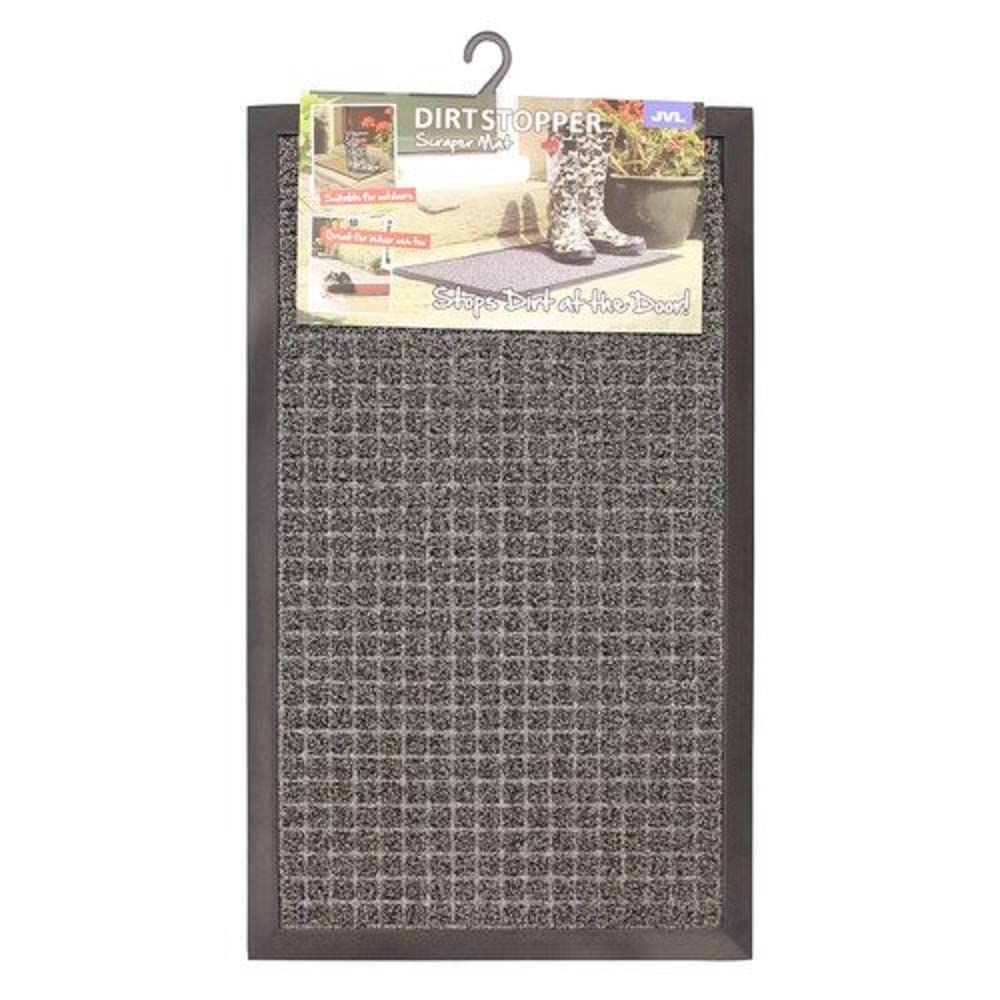 JVL Patterned Dirt Stopper Scraper Square Design Entrance Door Mat, Grey, 45 x 75 cm 01-870GYB