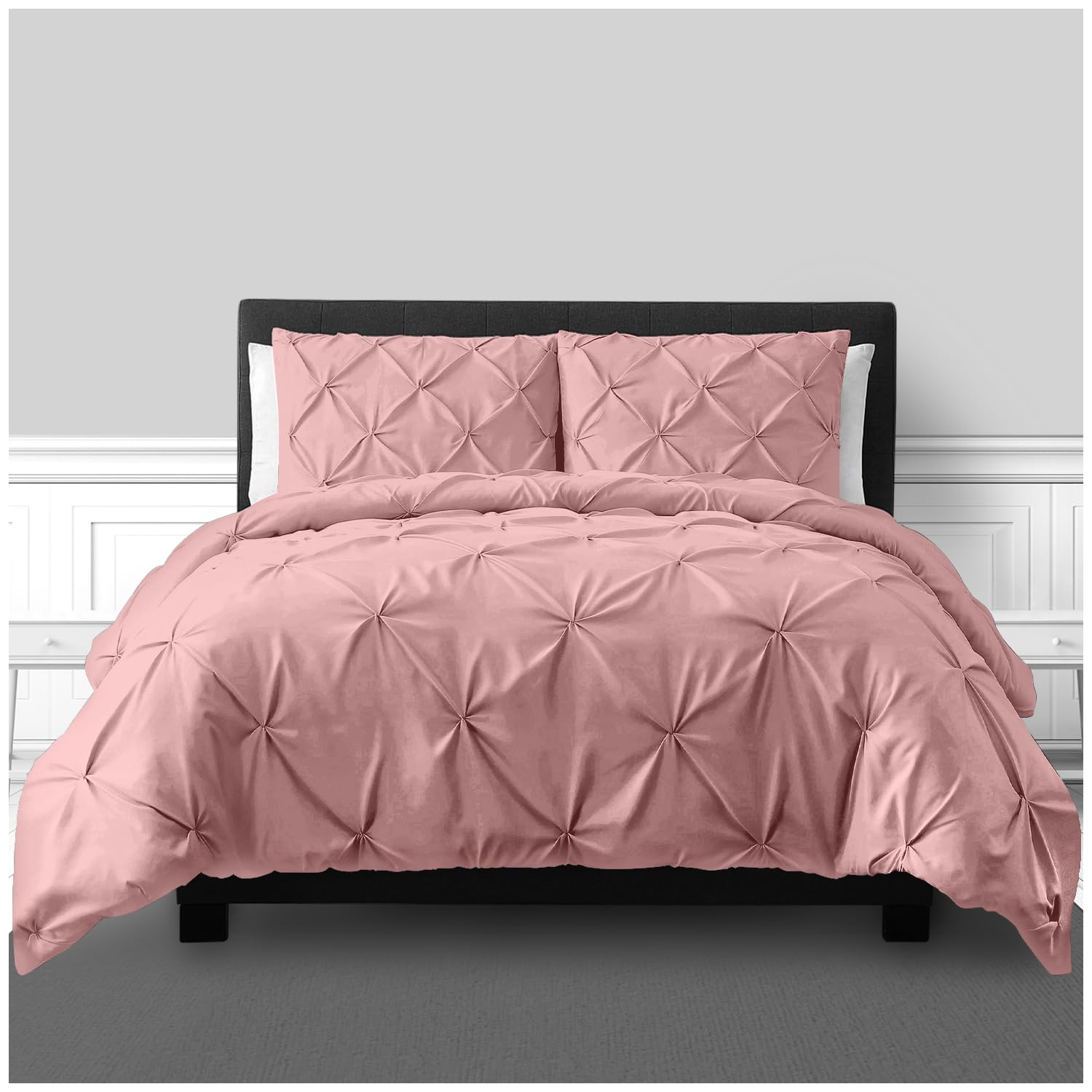 GC GAVENO CAVAILIA Luxury Pleated Quilt Cover, Elegant Pinch Pleat Duvet Set with Pillowcases, Ruched Bedding Set Double, Easy Care Machine Washable Bed Linen, Hotel Style Bedroom Dcor - Soft Pink