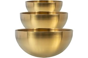 Sewroro 3pcs Stainless Steel Salad Bowls Set Gold, Kitchen Mixing Bowls for Fruit Vegetable Noodle Serving,