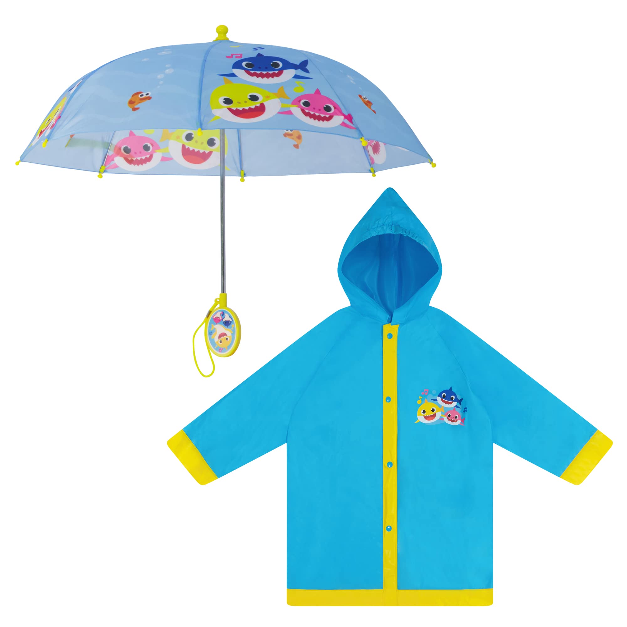Nickelodeon Boys Umbrella and Poncho Raincoat Set, Baby Shark Boys Rain Wear For Toddler 2-3 Or Kids 4-5